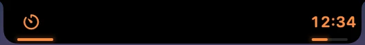 Collapsed notch with a timer icon on the left, 12:34 on the right and a progress line under both
